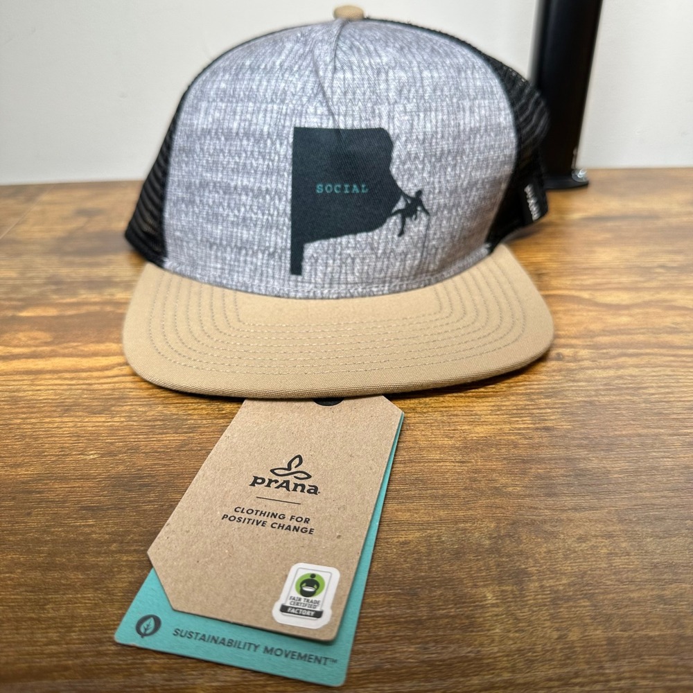 Prana Journeyman Flat Brim Trucker Hat Nomad Climber‎ Grey Tan Snapback 1962831